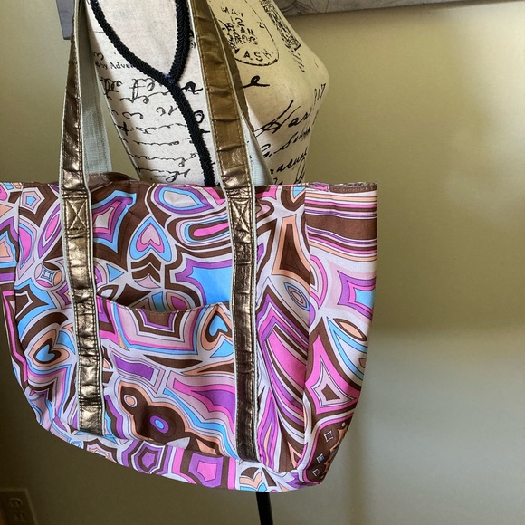 Retro colorful Avon purse, multicolored tote with bronze handles - Picture 8 of 9